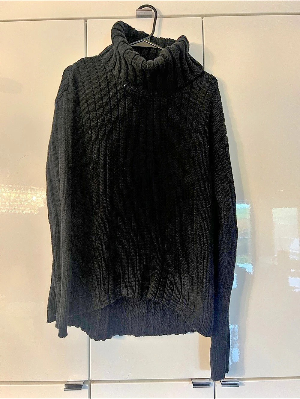 GUESS Black Ribbed Cowl Neck Sweater Size Large